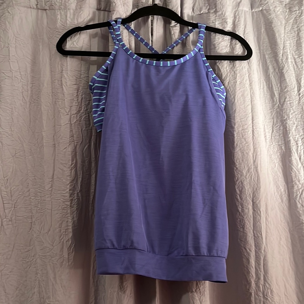 Purple athletic tank with built in sports bra.